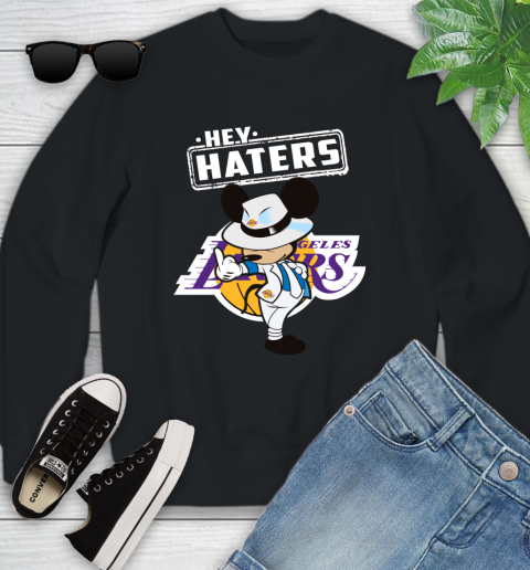NBA Hey Haters Mickey Basketball Sports Los Angeles Lakers Youth Sweatshirt