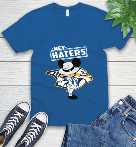 NHL Hey Haters Mickey Hockey Sports Nashville Predators V-Neck T-Shirt 5