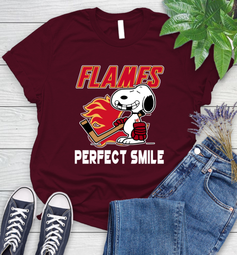 NHL Calgary Flames Snoopy Perfect Smile The Peanuts Movie Hockey T Shirt Women's T-Shirt 7