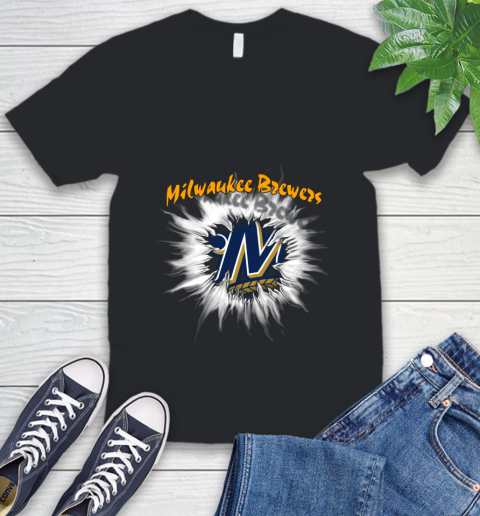 Milwaukee Brewers MLB Baseball Adoring Fan Rip Sports V-Neck T-Shirt