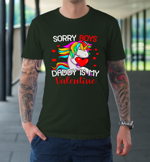 Sorry Boys Daddy Is My Valentine Unicorn Girls Valentine T-Shirt 3