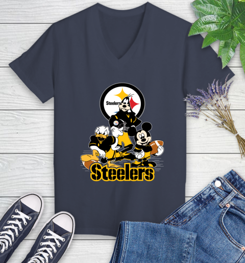 NFL Pittsburgh Steelers Mickey Mouse Donald Duck Goofy Football Shirt Women's V-Neck T-Shirt 12