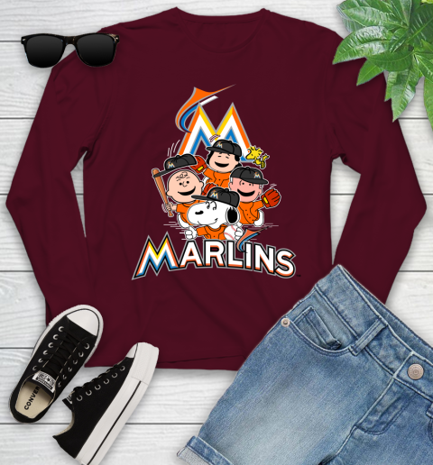 MLB Miami Marlins Snoopy Charlie Brown Woodstock The Peanuts Movie Baseball T Shirt Youth Long Sleeve 6
