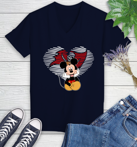 NFL Tampa Bay Buccaneers The Heart Mickey Mouse Disney Football T Shirt_000 Women's V-Neck T-Shirt 2