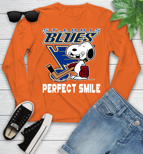 NHL St.Louis Blues Snoopy Perfect Smile The Peanuts Movie Hockey T Shirt Youth Long Sleeve 3