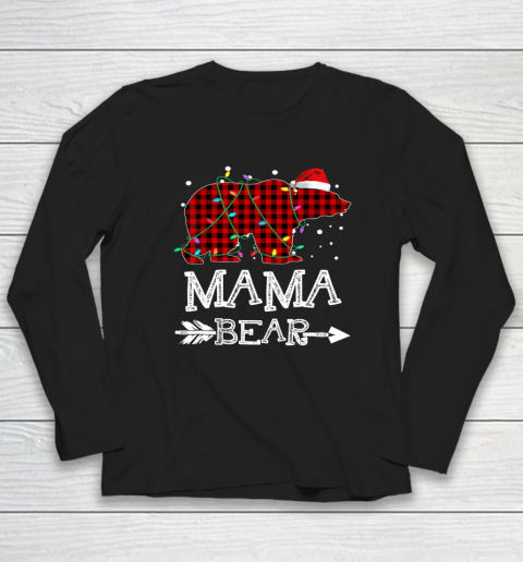 Mama Bear Christmas Pajama Red Plaid Leopard Long Sleeve T-Shirt