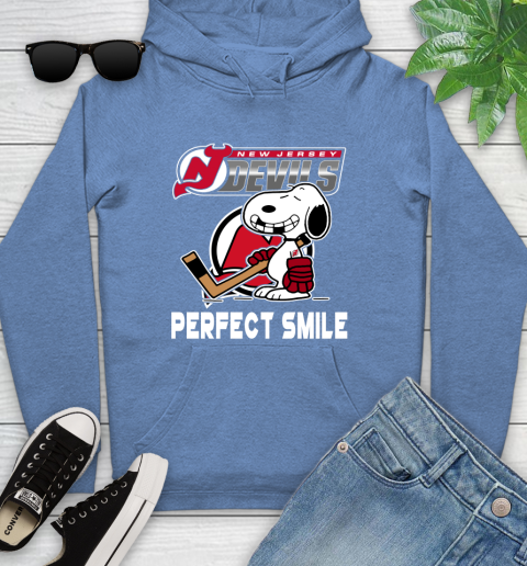 NHL New Jersey Devils Snoopy Perfect Smile The Peanuts Movie Hockey T Shirt Youth Hoodie 13