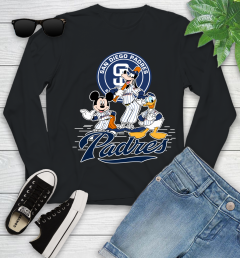 MLB San Diego Padres Mickey Mouse Donald Duck Goofy Baseball T Shirt Youth Long Sleeve