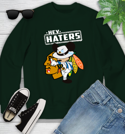 NHL Hey Haters Mickey Hockey Sports Chicago Blackhawks Youth Sweatshirt 9