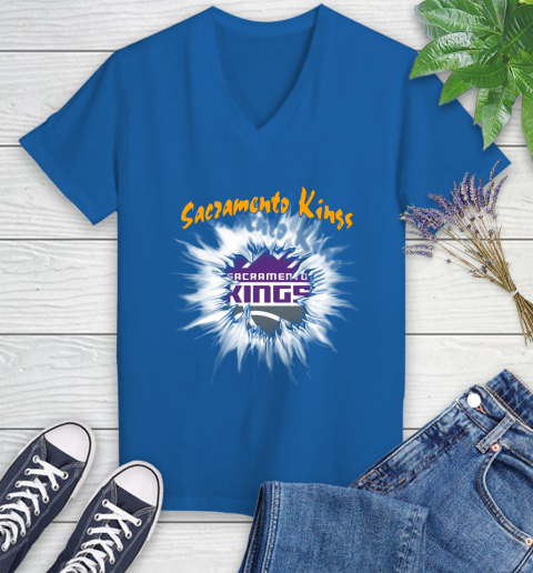Sacramento Kings NBA Basketball Rip Sports Women's V-Neck T-Shirt 10