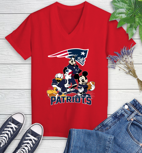 NFL New England Patriots Mickey Mouse Donald Duck Goofy Football Shirt Women's V-Neck T-Shirt 11