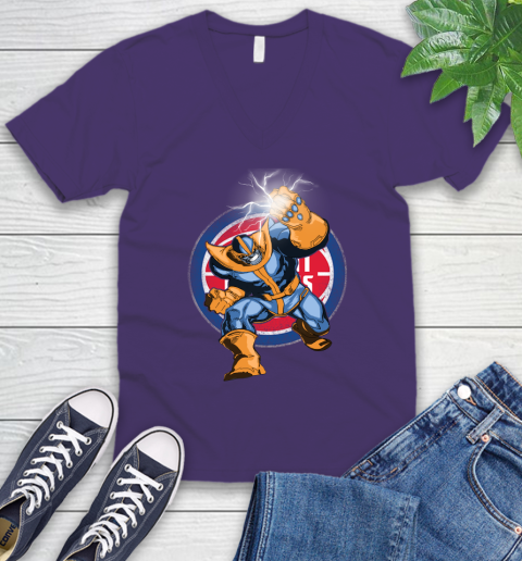 Detroit Pistons NBA Basketball Thanos Avengers Infinity War Marvel V-Neck T-Shirt 9