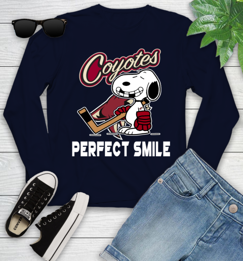 NHL Arizona Coyotes Snoopy Perfect Smile The Peanuts Movie Hockey T Shirt Youth Long Sleeve 2