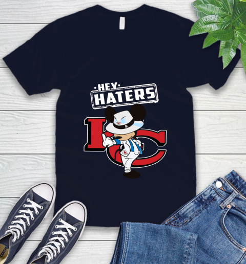 NFL Hey Haters Mickey Football Sports Kansas City Chiefs V-Neck T-Shirt 2