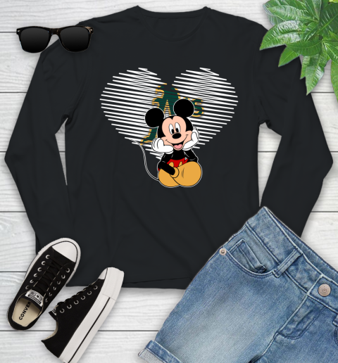 MLB Oakland Athletics The Heart Mickey Mouse Disney Baseball T Shirt_000 Youth Long Sleeve