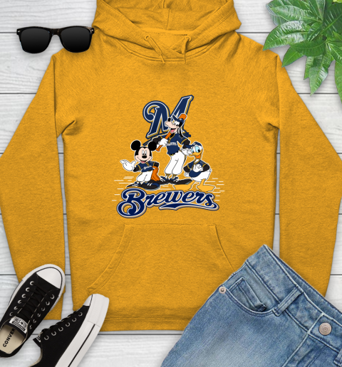 MLB Milwaukee Brewers Mickey Mouse Donald Duck Goofy Baseball T Shirt Youth Hoodie 2
