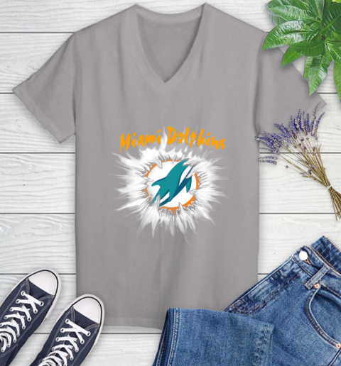 Miami Dolphins NFL Football Adoring Fan Rip Sports Women's V-Neck T-Shirt 4