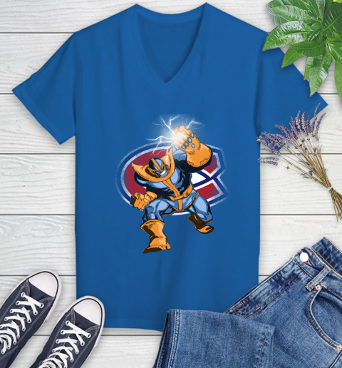 Montreal Canadiens NHL Hockey Thanos Avengers Infinity War Marvel Women's V-Neck T-Shirt 10