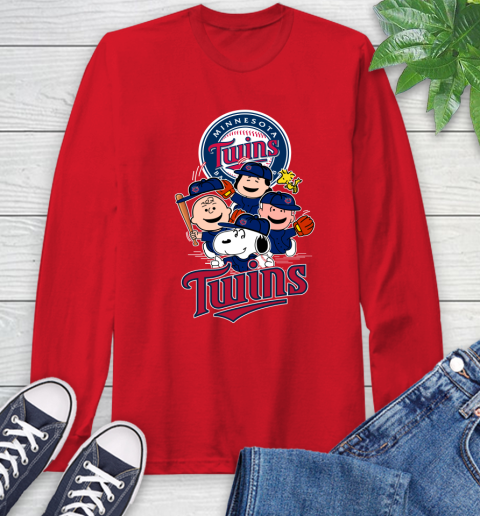 MLB Minnesota Twins Snoopy Charlie Brown Woodstock The Peanuts Movie Baseball T Shirt_000 Long Sleeve T-Shirt 11
