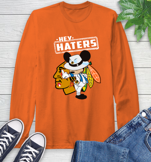 NHL Hey Haters Mickey Hockey Sports Chicago Blackhawks Long Sleeve T-Shirt 4