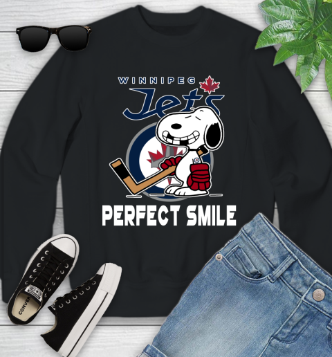 NHL Winnipeg Jets Snoopy Perfect Smile The Peanuts Movie Hockey T Shirt Youth Sweatshirt