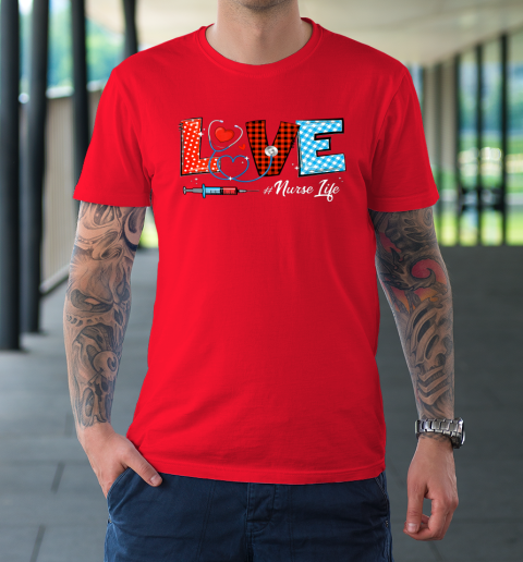 Love Nurselife Valentine Nurse Leopard Print Plaid Heart T-Shirt 16