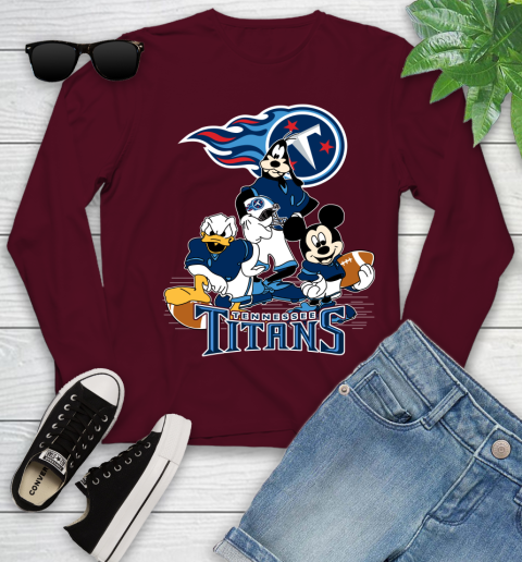NFL Tennessee Titans Mickey Mouse Donald Duck Goofy Football Shirt Youth Long Sleeve 6