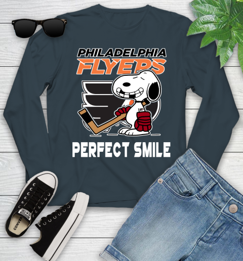 NHL Philadelphia Flyers Snoopy Perfect Smile The Peanuts Movie Hockey T Shirt Youth Long Sleeve 9