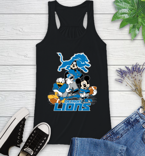 NFL Detroit Lions Mickey Mouse Donald Duck Goofy Football Shirt Racerback Tank
