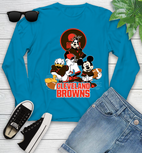 NFL Cleveland Browns Mickey Mouse Donald Duck Goofy Football Shirt Youth Long Sleeve 8