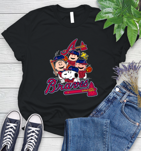 MLB Atlanta Braves Snoopy Charlie Brown Woodstock The Peanuts Movie Baseball T Shirt Women's T-Shirt