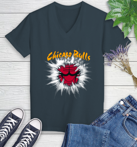 Chicago Bulls NBA Basketball Rip Sports Women's V-Neck T-Shirt 8