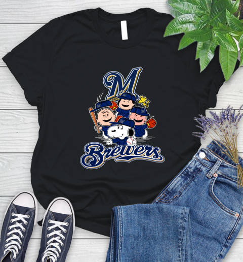 MLB Milwaukee Brewers Snoopy Charlie Brown Woodstock The Peanuts Movie Baseball T Shirt_000 Women's T-Shirt