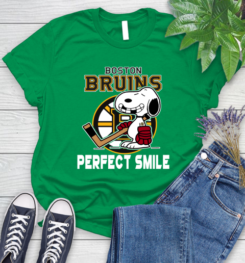 NHL Boston Bruins Snoopy Perfect Smile The Peanuts Movie Hockey T Shirt Women's T-Shirt 9