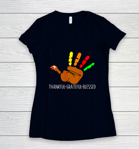 Thanksgiving Shirt Turkey Hand Print Funny Thanksgiving Day Women's V-Neck T-Shirt 2