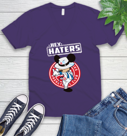 NBA Hey Haters Mickey Basketball Sports Atlanta Hawks V-Neck T-Shirt 9