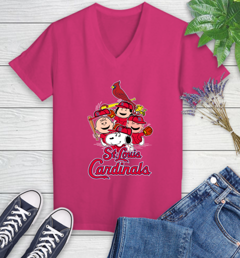 MLB St.Louis Cardinals Snoopy Charlie Brown Woodstock The Peanuts Movie Baseball T Shirt_000 Women's V-Neck T-Shirt 9