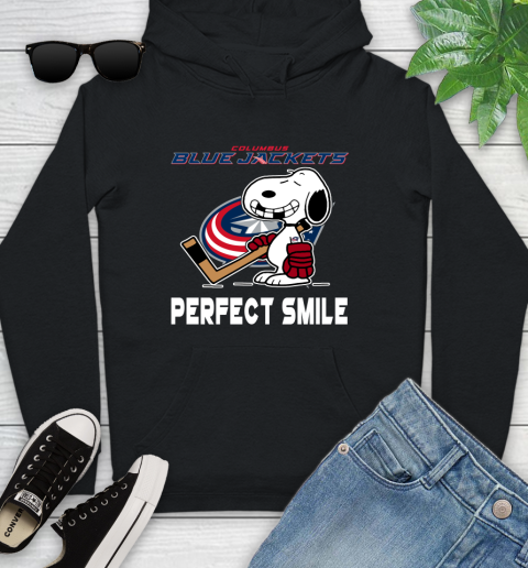 NHL Columbus Blue Jackets Snoopy Perfect Smile The Peanuts Movie Hockey T Shirt Youth Hoodie