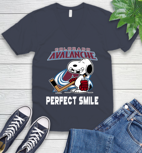 NHL Colorado Avalanche Snoopy Perfect Smile The Peanuts Movie Hockey T Shirt V-Neck T-Shirt 8
