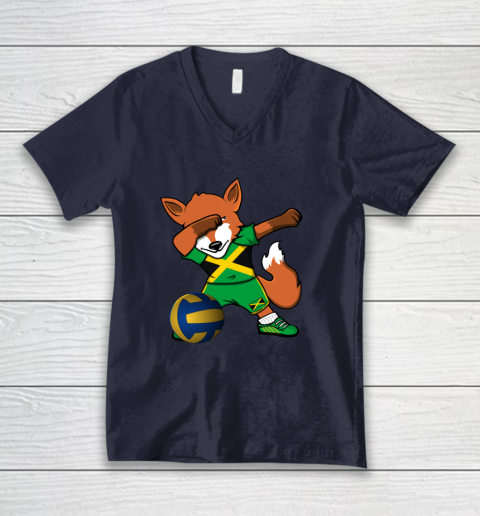 Dabbing Fox Jamaica Volleyball Fans Jersey Jamaican V-Neck T-Shirt 3