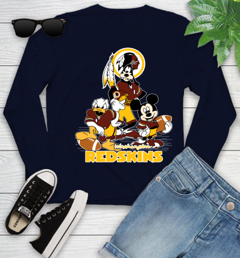 NFL Washington Redskins Mickey Mouse Donald Duck Goofy Football Shirt Youth Long Sleeve 2