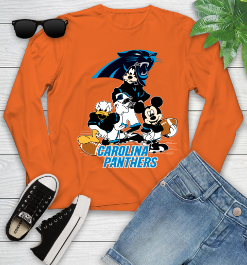 NFL Carolina Panthers Mickey Mouse Donald Duck Goofy Football Shirt Youth Long Sleeve 3