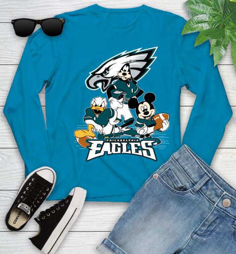 NFL Philadelphia Eagles Mickey Mouse Donald Duck Goofy Football Shirt Youth Long Sleeve 8