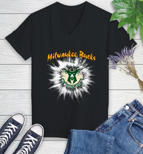 Milwaukee Bucks NBA Basketball Rip Sports Women's V-Neck T-Shirt