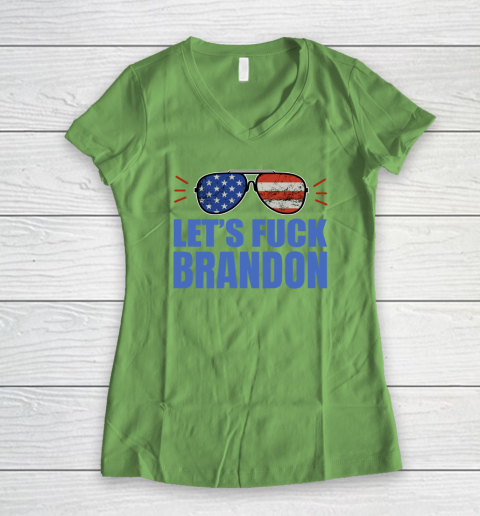 Let's Fuck Brandon US Flag Sunglasses Women's V-Neck T-Shirt 4