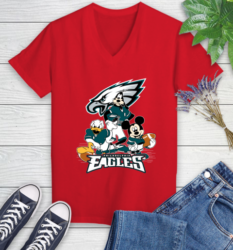 NFL Philadelphia Eagles Mickey Mouse Donald Duck Goofy Football Shirt Women's V-Neck T-Shirt 11