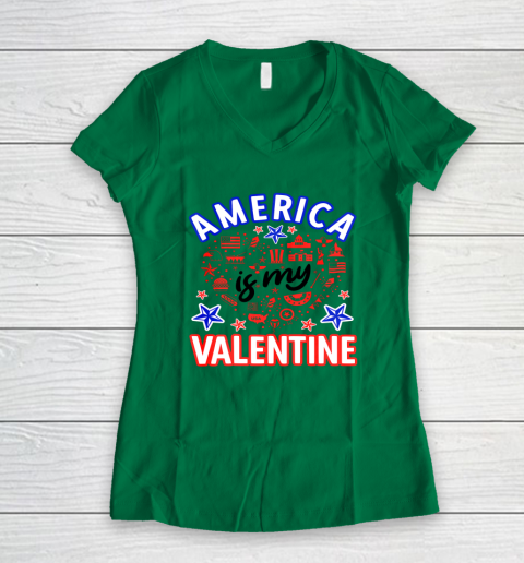 America is My Valentine Proud American Heart USA Women's V-Neck T-Shirt 10