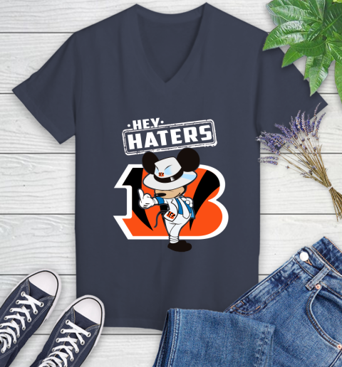 NFL Hey Haters Mickey Football Sports Cincinnati Bengals Women's V-Neck T-Shirt 12