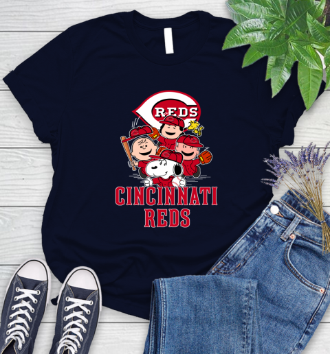 MLB Cincinnati Reds Snoopy Charlie Brown Woodstock The Peanuts Movie Baseball T Shirt_000 Women's T-Shirt 2