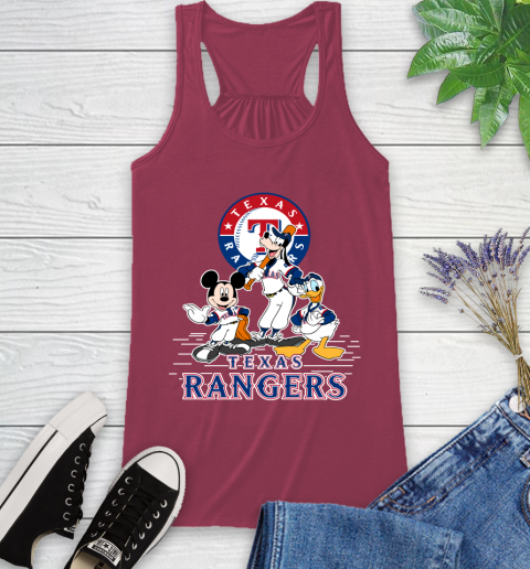 MLB Texas Rangers Mickey Mouse Donald Duck Goofy Baseball T Shirt Racerback Tank 7